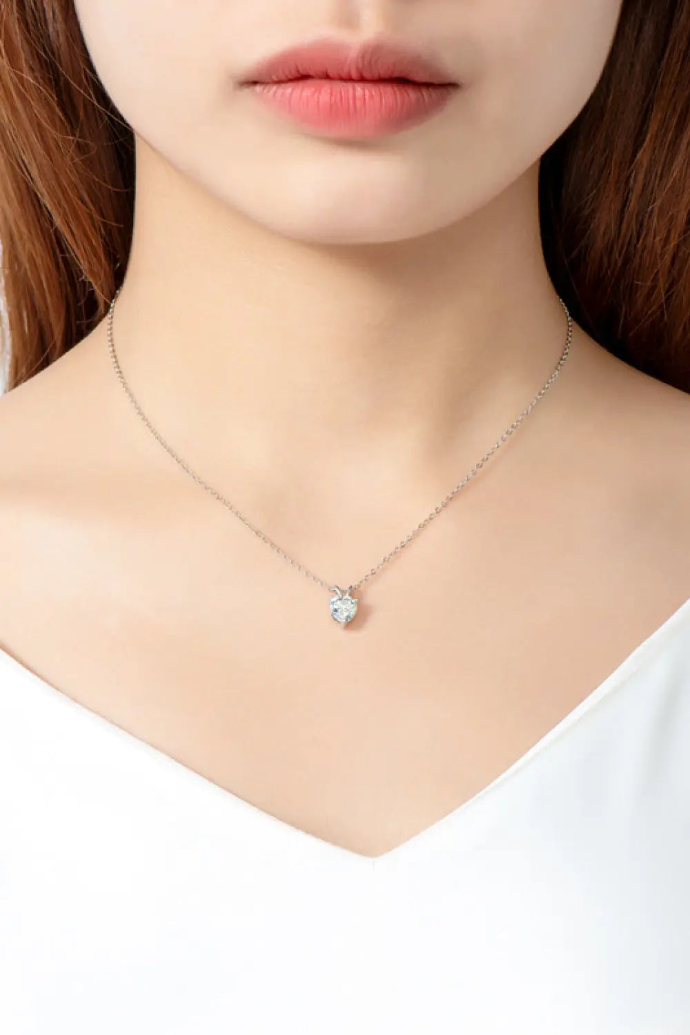 Lovcia 1 Carat Moissanite Heart-Shaped Pendant Necklace-Necklaces-Silver-One Size-Silver