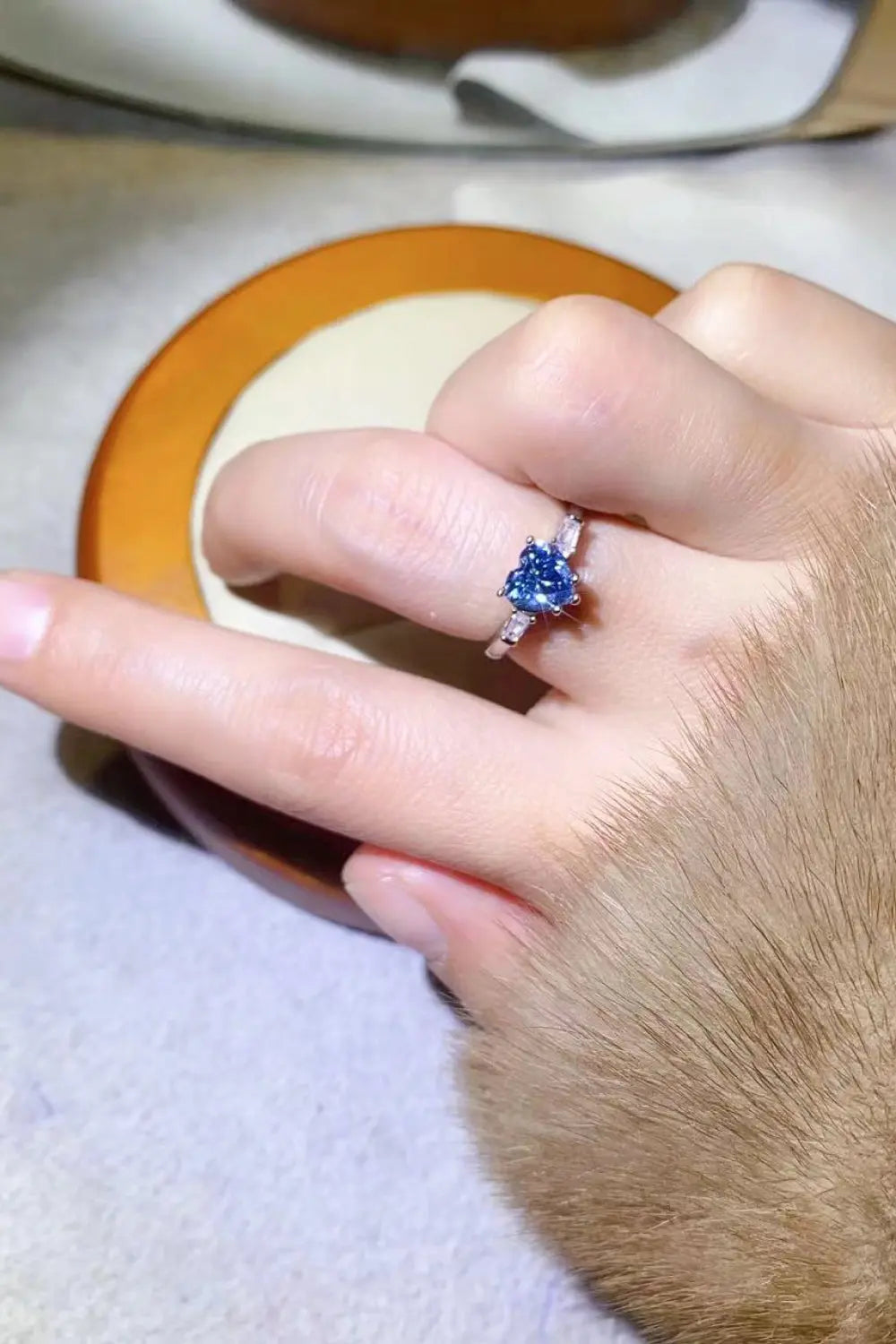 Lovcia 1 Carat Moissanite Heart-Shaped Platinum-Plated Ring in Blue-Rings-Blue-5-Blue