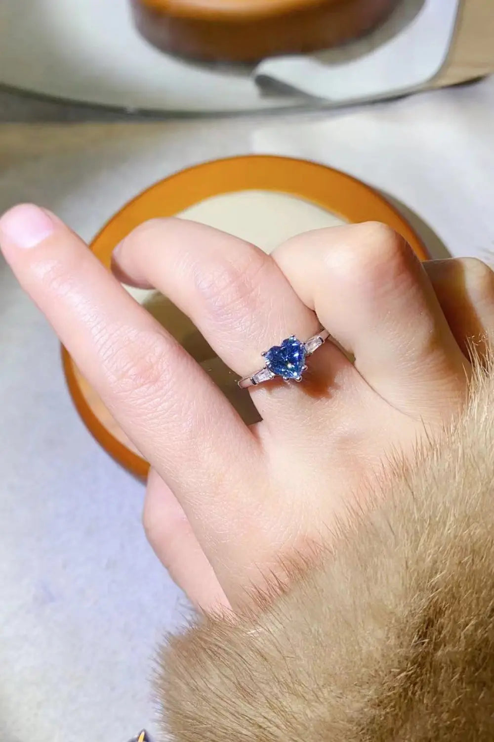 Lovcia 1 Carat Moissanite Heart-Shaped Platinum-Plated Ring in Blue-Rings-Blue-5-Blue
