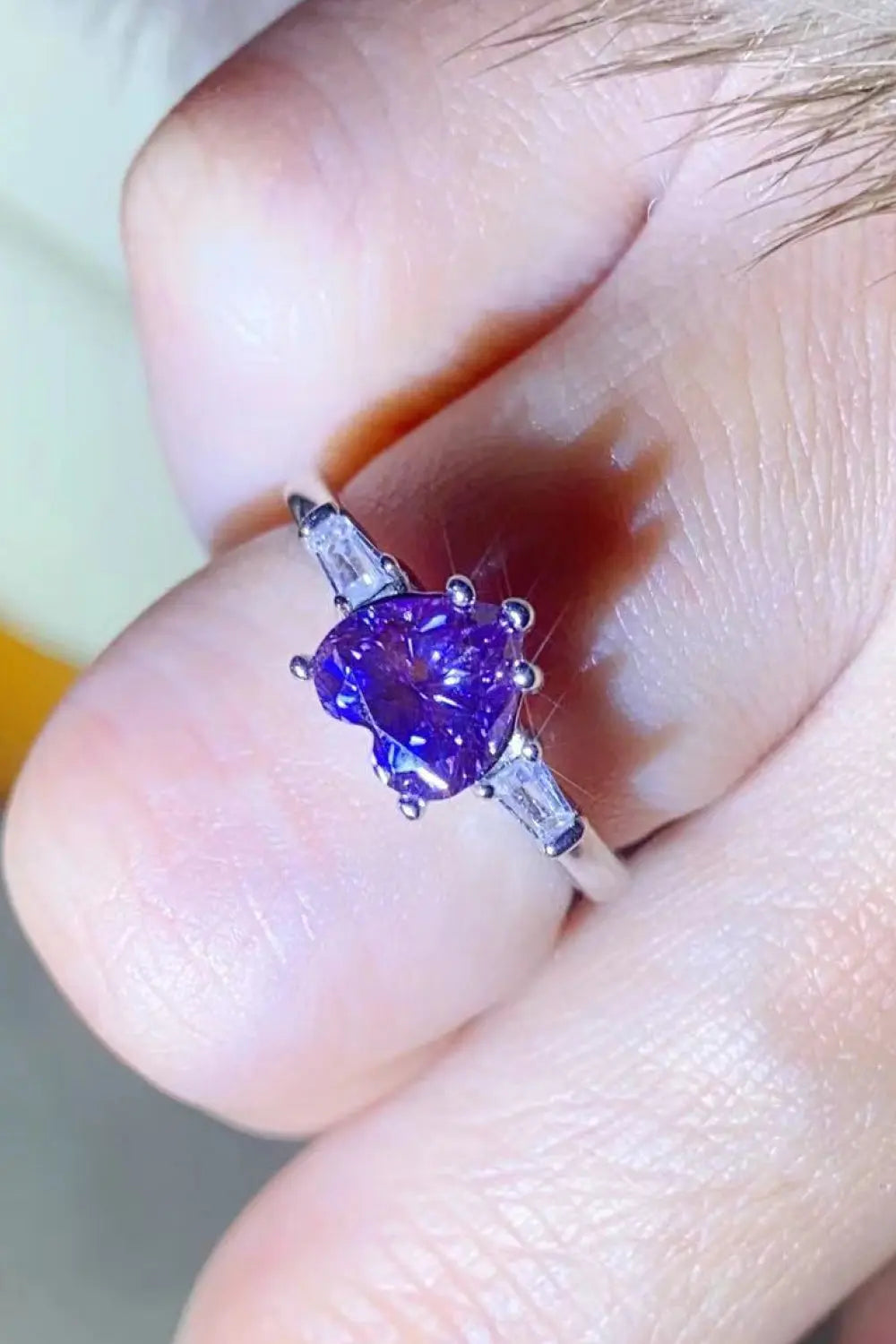 Lovcia 1 Carat Moissanite Heart-Shaped Platinum-Plated Ring in Purple-Rings-Purple-5-Purple