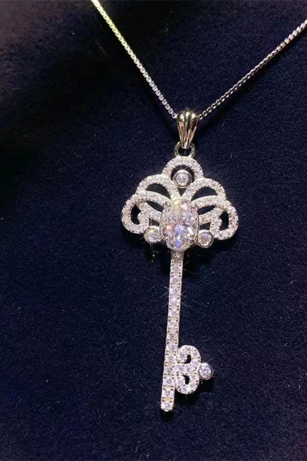 Lovcia 1 Carat Moissanite Key Pendant Necklace-Necklaces-Silver-One Size-Silver