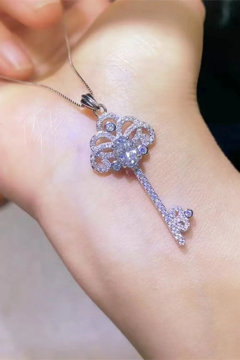 Lovcia 1 Carat Moissanite Key Pendant Necklace-Necklaces-Silver-One Size-Silver