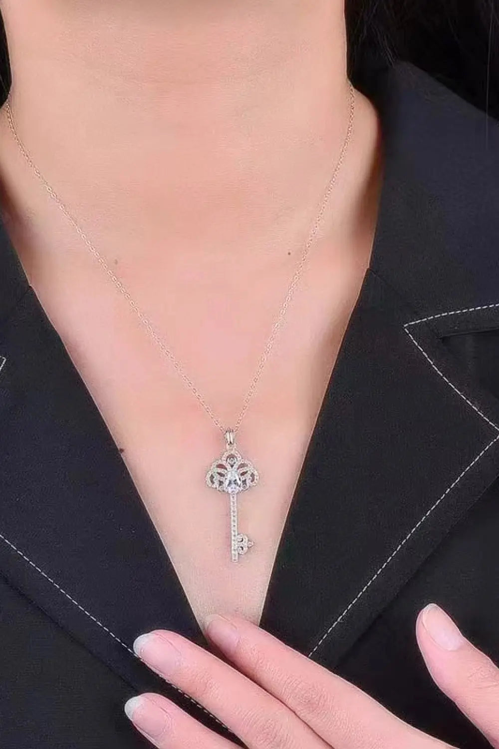 Lovcia 1 Carat Moissanite Key Pendant Necklace-Necklaces-Silver-One Size-Silver