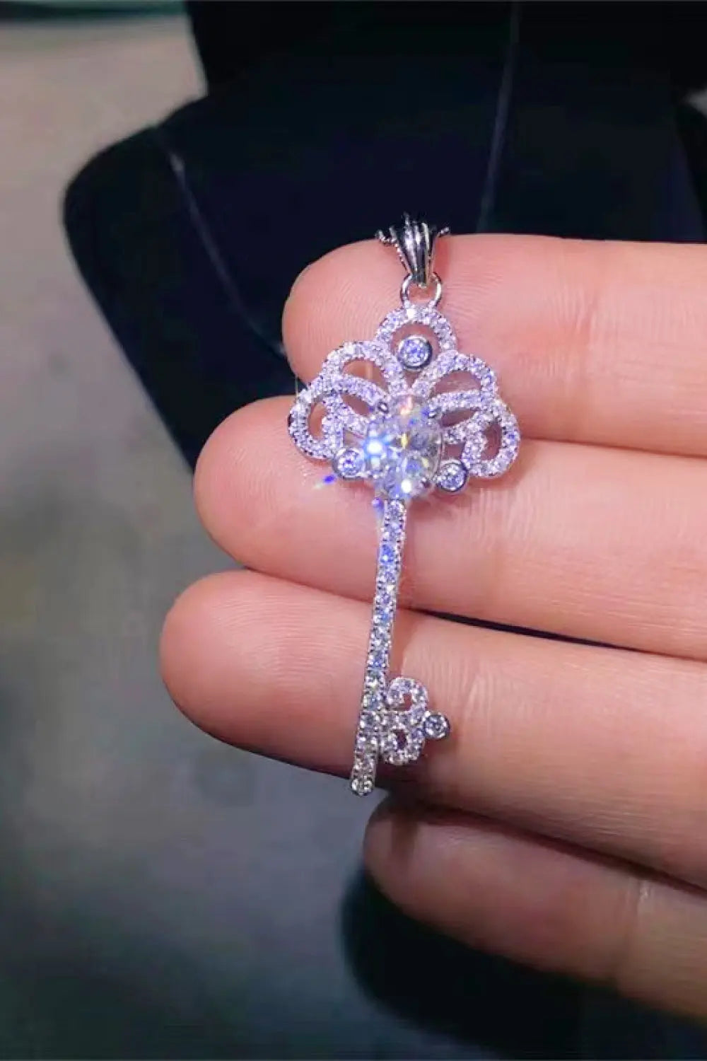 Lovcia 1 Carat Moissanite Key Pendant Necklace-Necklaces-Silver-One Size-Silver