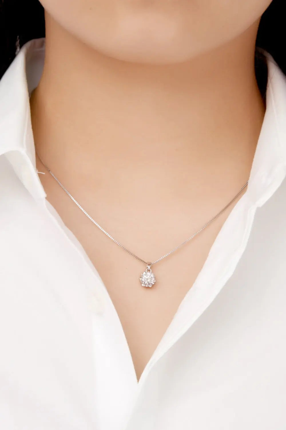 Lovcia 1 Carat Moissanite Pendant Platinum-Plated Necklace-Necklaces-Silver-One Size-Silver