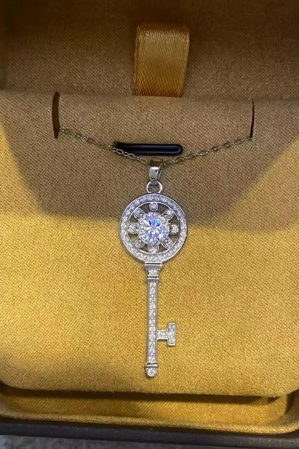 Lovcia 1 Carat Moissanite Platinum-Plated Key Pendant Necklace-Necklaces-Silver-One Size-Silver