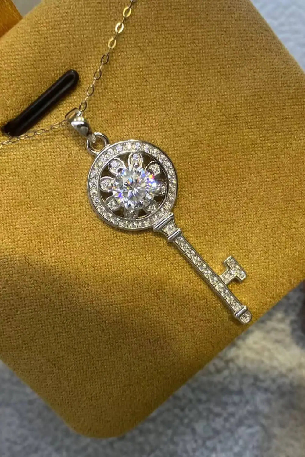 Lovcia 1 Carat Moissanite Platinum-Plated Key Pendant Necklace-Necklaces-Silver-One Size-Silver