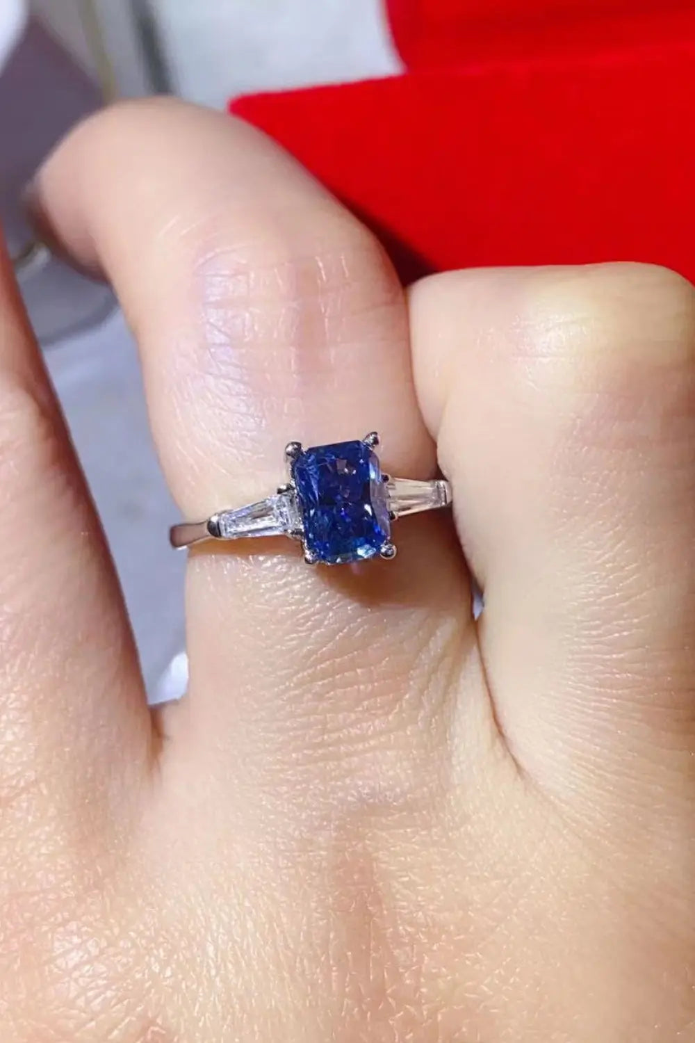 Lovcia 1 Carat Moissanite Platinum-Plated Rectangle Ring in Blue-Rings-Blue-5-Blue