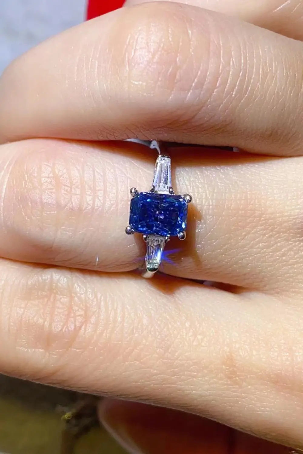 Lovcia 1 Carat Moissanite Platinum-Plated Rectangle Ring in Blue-Rings-Blue-5-Blue