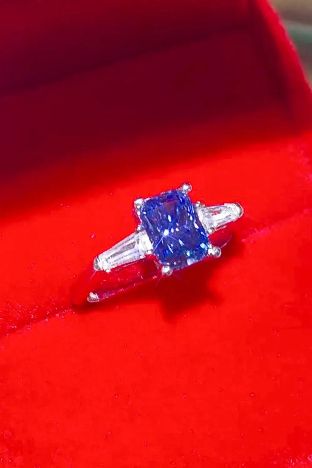 Lovcia 1 Carat Moissanite Platinum-Plated Rectangle Ring in Blue-Rings-Blue-5-Blue