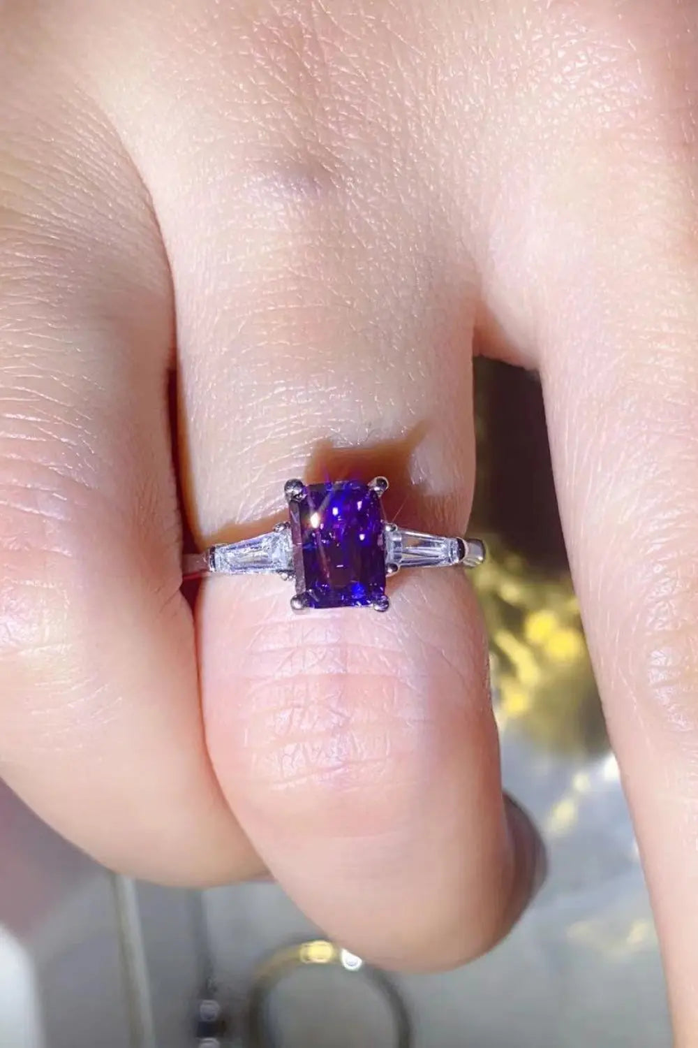 Lovcia 1 Carat Moissanite Platinum-Plated Rectangle Ring in Purple-Rings-Purple-5-Purple
