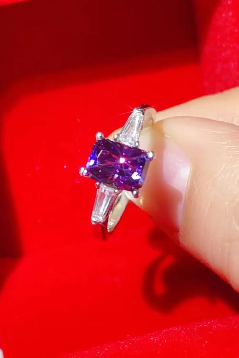 Lovcia 1 Carat Moissanite Platinum-Plated Rectangle Ring in Purple-Rings-Purple-5-Purple