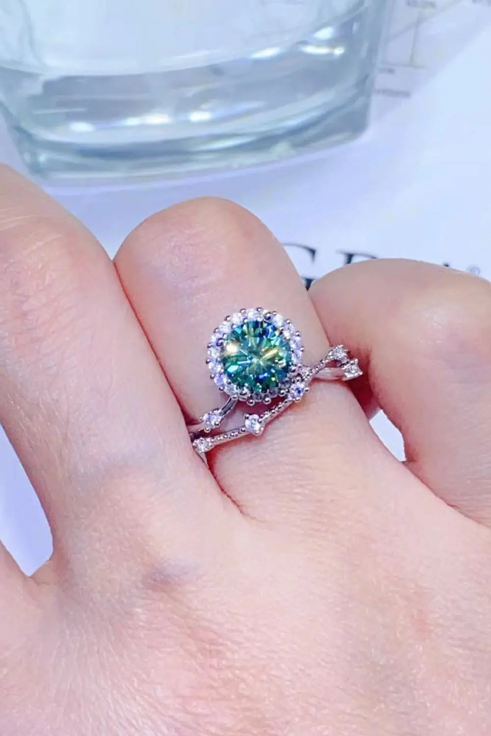 Lovcia 1 Carat Moissanite Platinum-Plated Ring-Rings-Light Green-4.5-Light Green