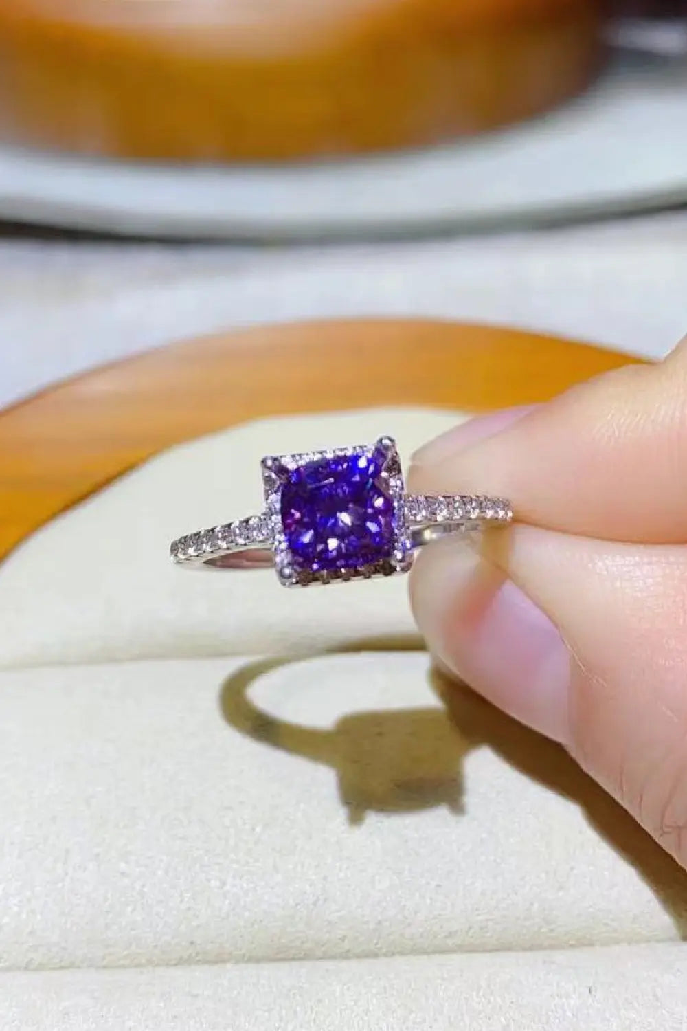 Lovcia 1 Carat Moissanite Platinum-Plated Square Ring-Rings-Purple-5-Purple