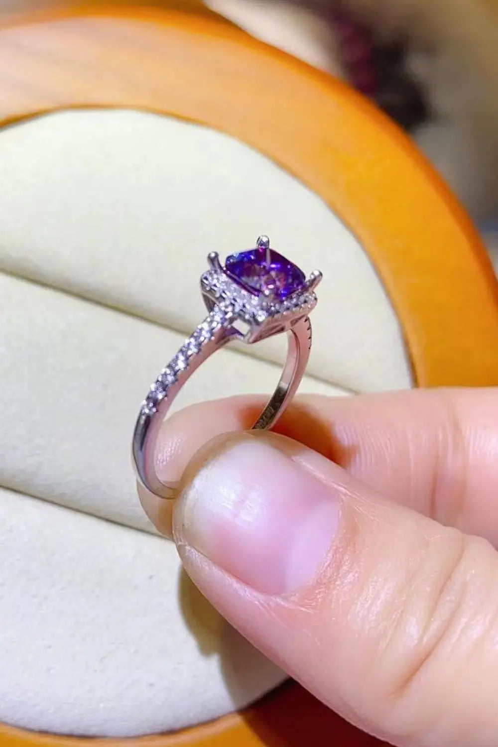 Lovcia 1 Carat Moissanite Platinum-Plated Square Ring-Rings-Purple-5-Purple