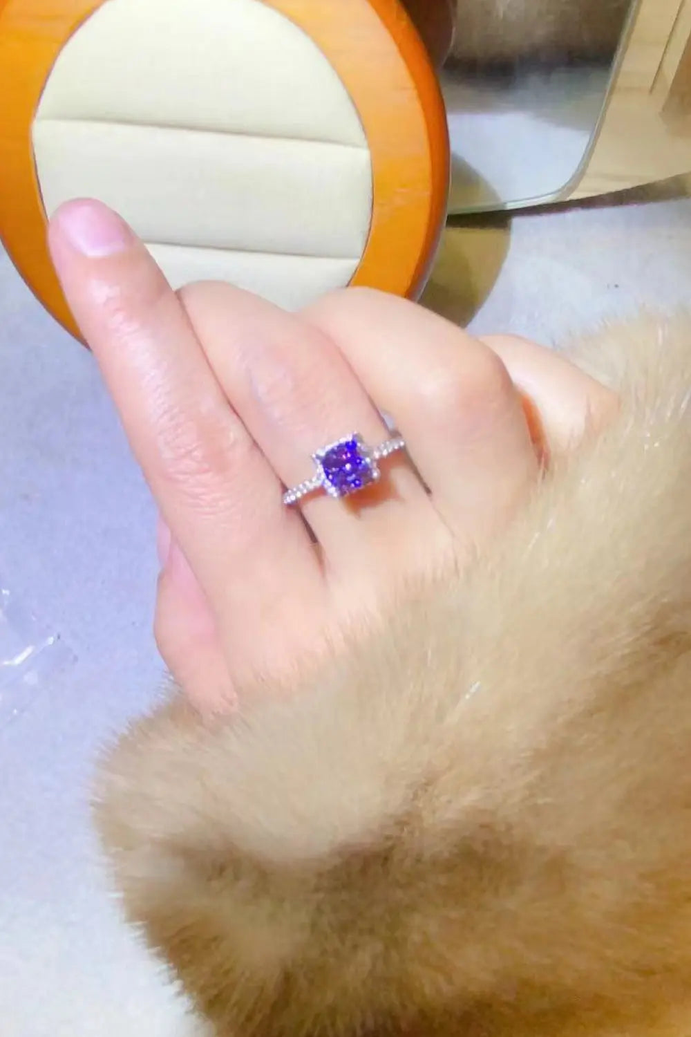 Lovcia 1 Carat Moissanite Platinum-Plated Square Ring-Rings-Purple-5-Purple