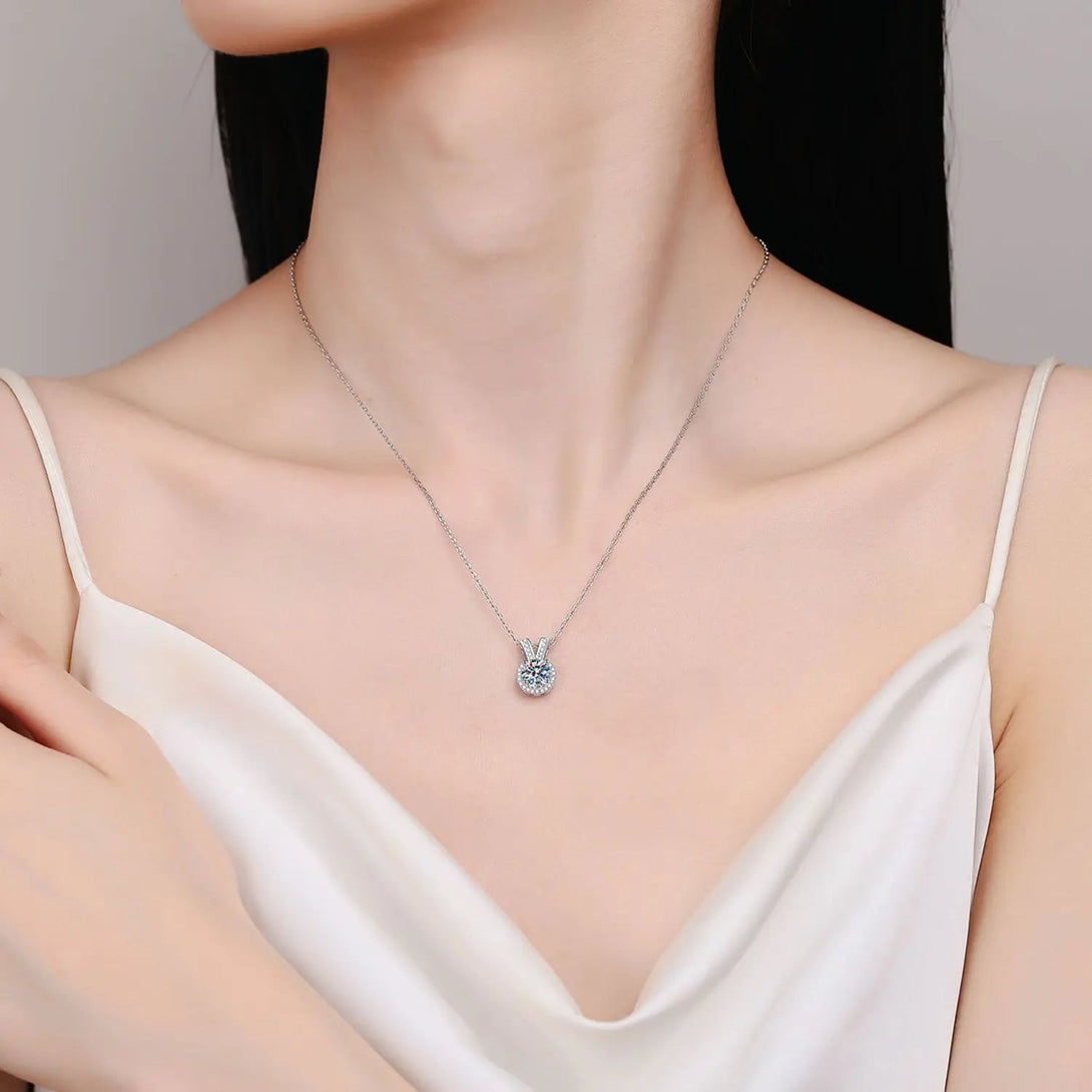 Lovcia 1 Carat Moissanite Rabbit Ears Shape Pendant Necklace-Necklaces-Silver-One Size-Silver