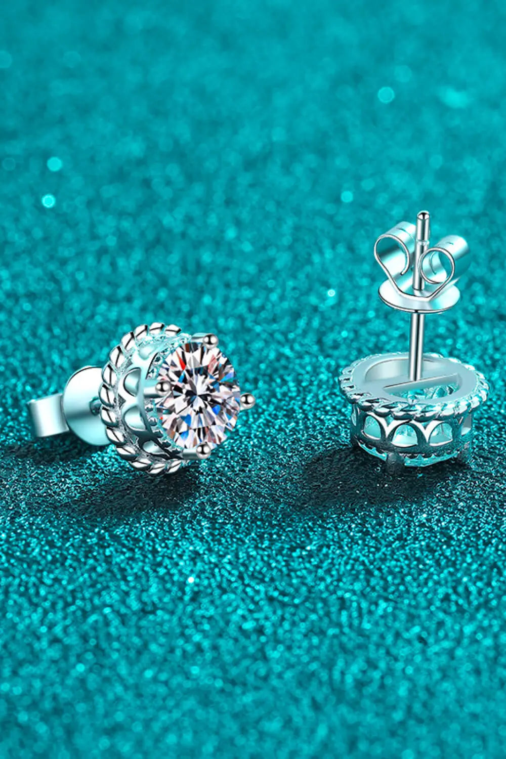 Lovcia 1 Carat Moissanite Rhodium-Plated Round Stud Earrings-Earrings-Silver-One Size-Silver