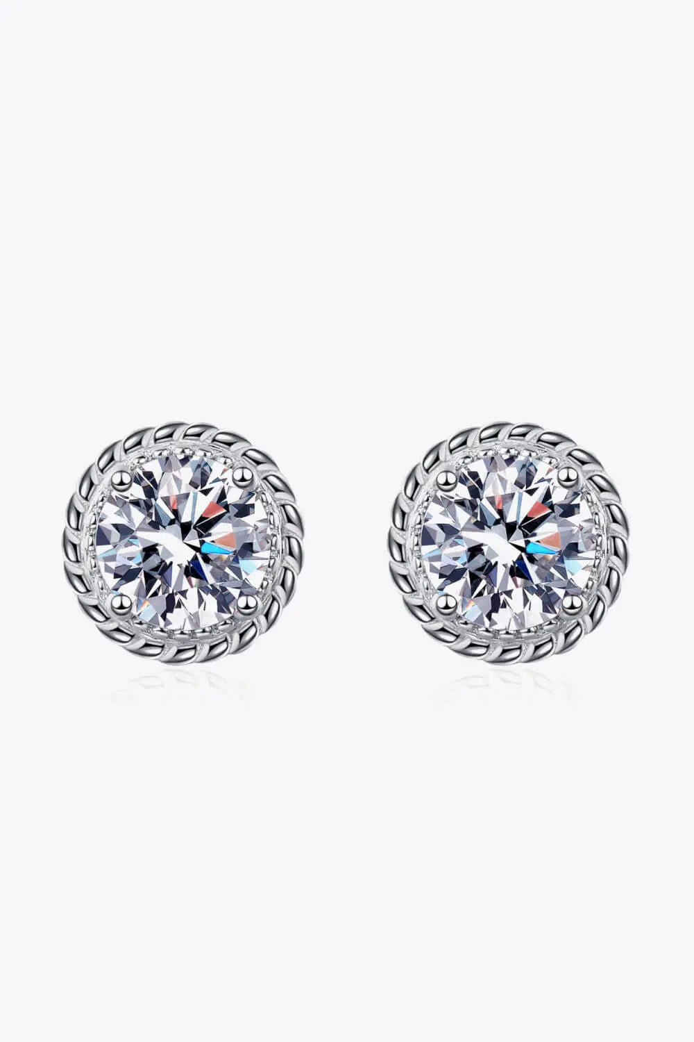 Lovcia 1 Carat Moissanite Rhodium-Plated Round Stud Earrings-Earrings-Silver-One Size-Silver