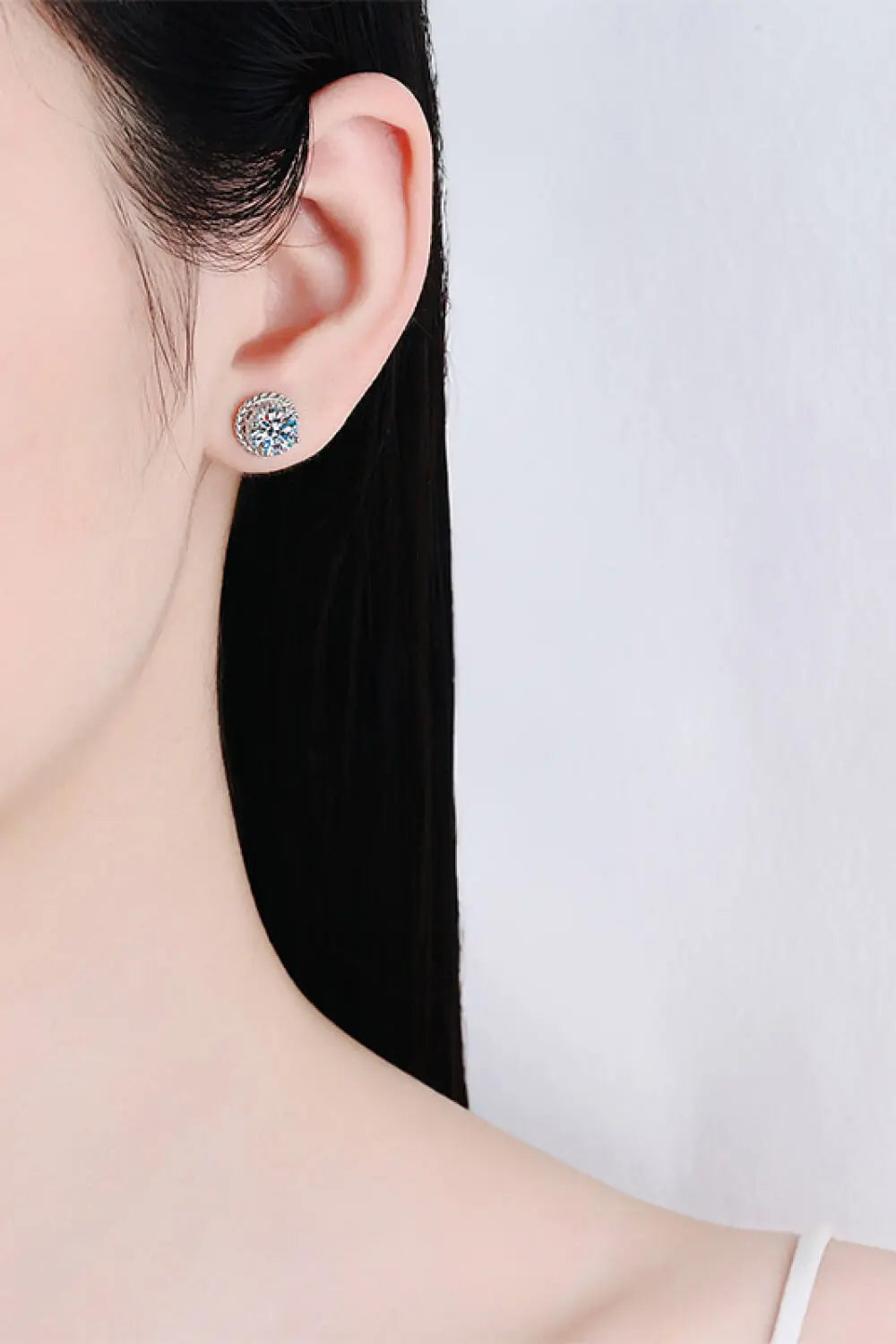 Lovcia 1 Carat Moissanite Rhodium-Plated Round Stud Earrings-Earrings-Silver-One Size-Silver