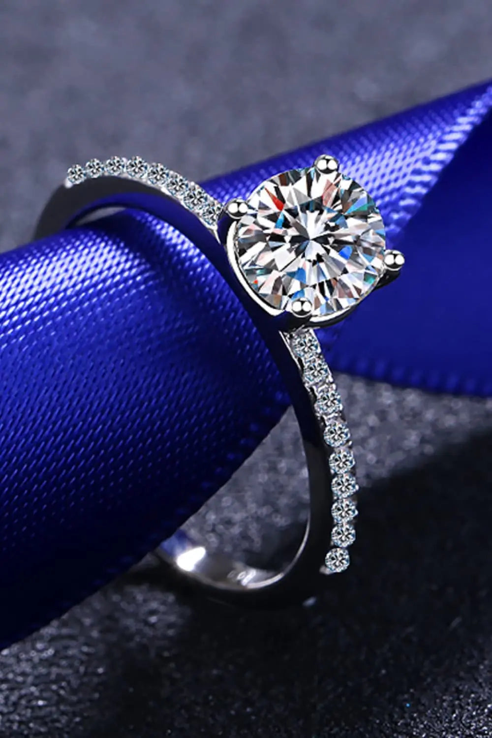 Lovcia 1 Carat Moissanite Rhodium-Plated Side Stone Ring-Rings-Silver-5-Silver