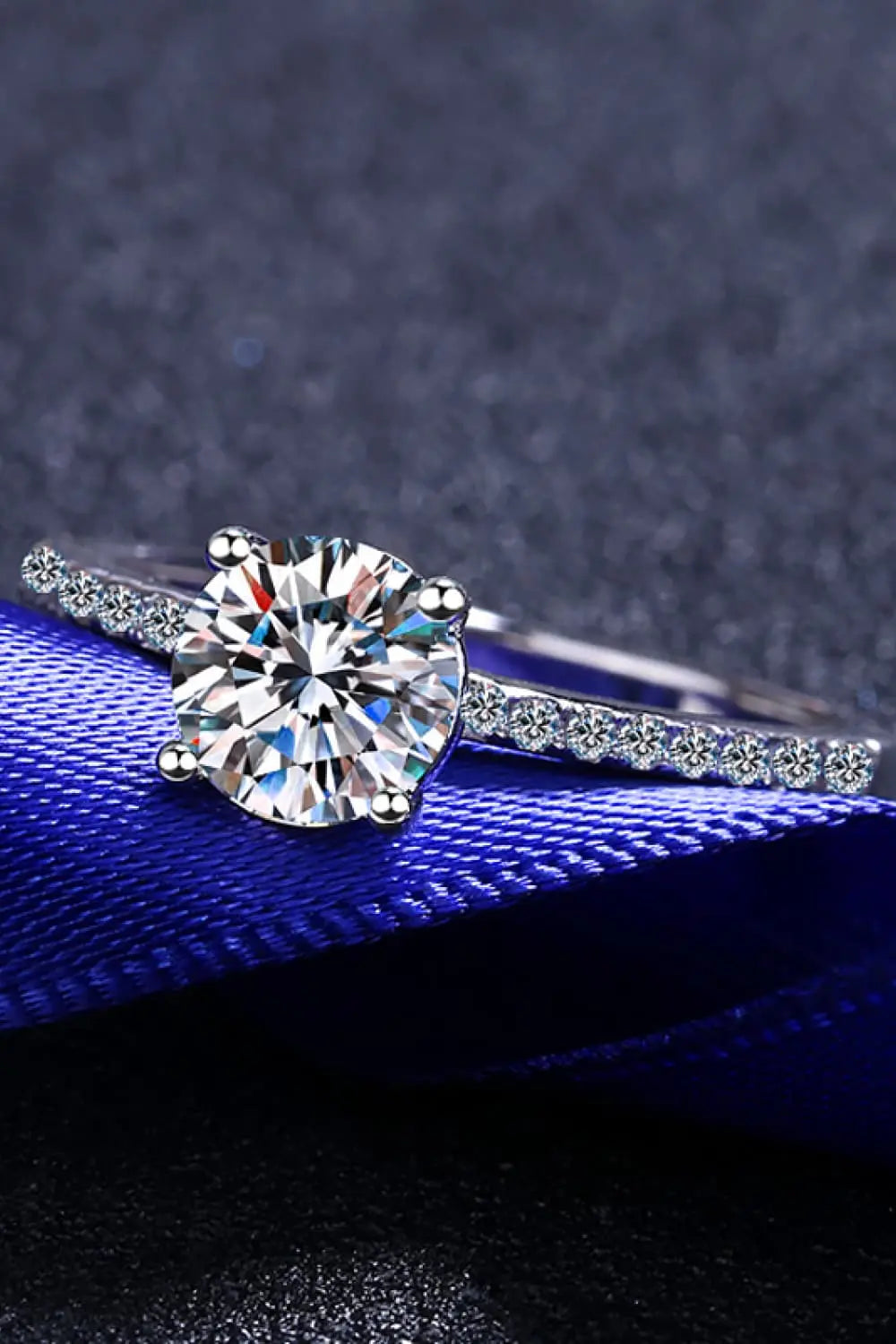 Lovcia 1 Carat Moissanite Rhodium-Plated Side Stone Ring-Rings-Silver-5-Silver