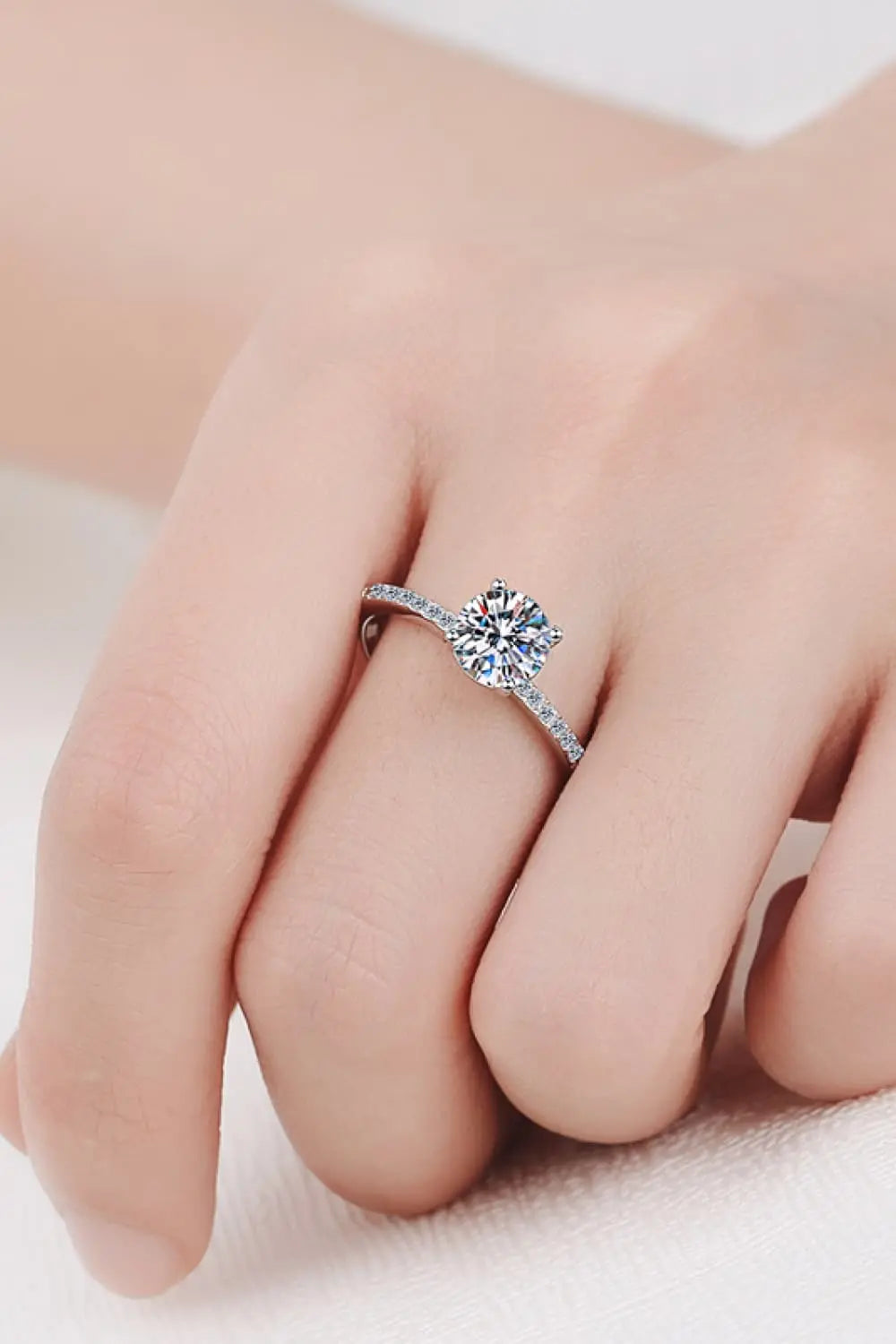 Lovcia 1 Carat Moissanite Rhodium-Plated Side Stone Ring-Rings-Silver-5-Silver