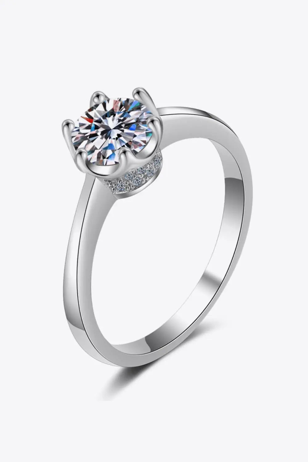 Lovcia 1 Carat Moissanite Rhodium-Plated Solitaire Ring-Rings-Silver-5-Silver