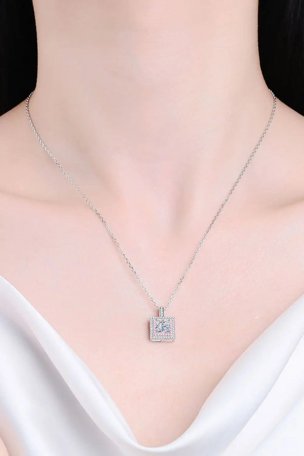 Lovcia 1 Carat Moissanite Square Pendant Chain Necklace-Necklaces-Silver-One Size-Silver