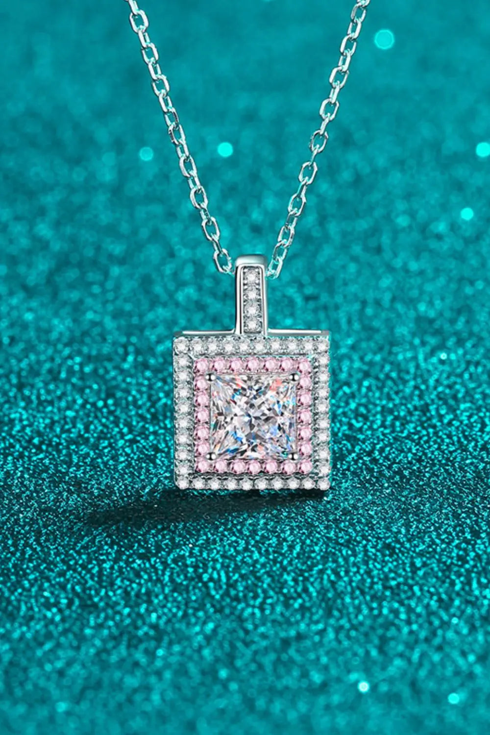Lovcia 1 Carat Moissanite Square Pendant Chain Necklace-Necklaces-Silver-One Size-Silver
