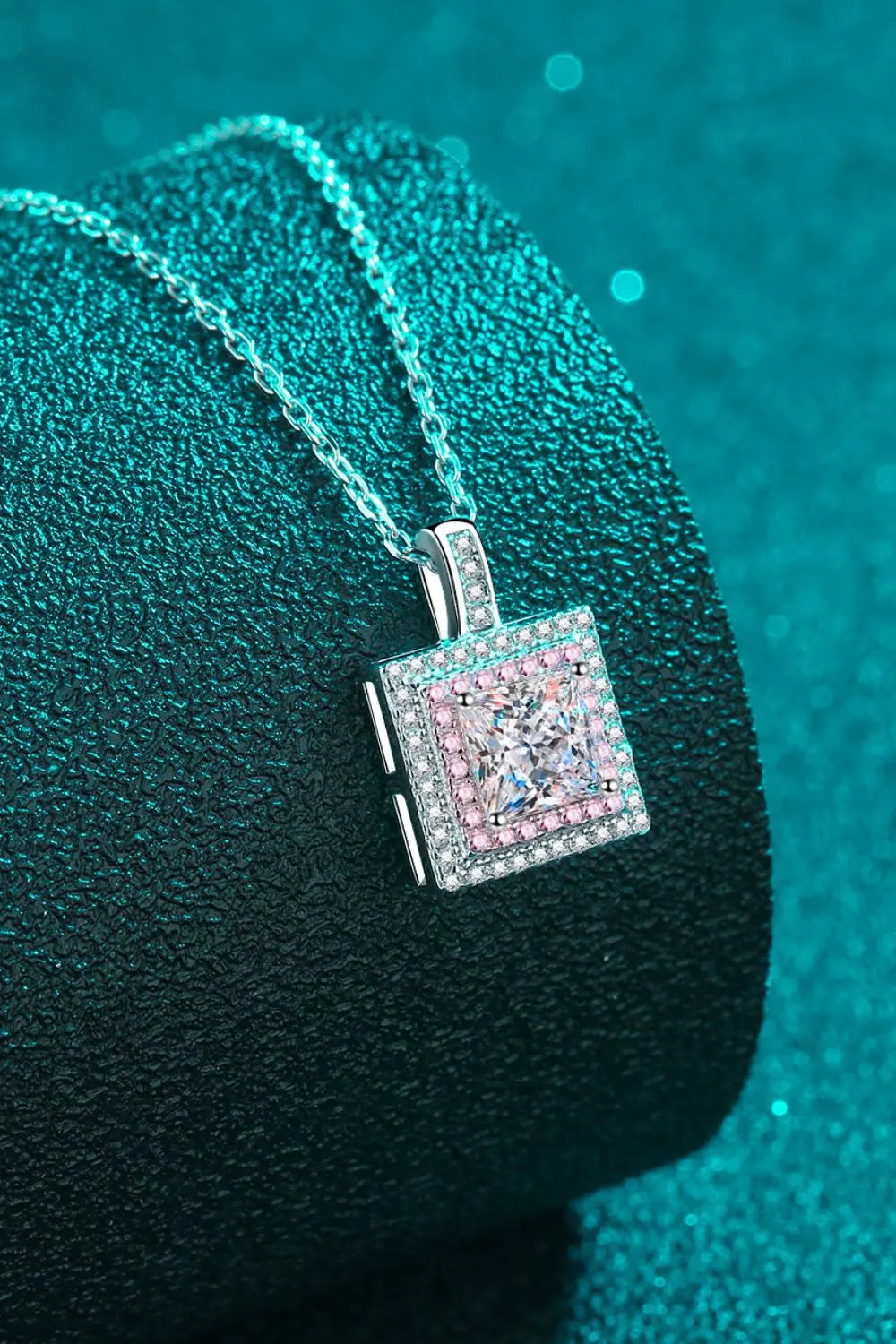 Lovcia 1 Carat Moissanite Square Pendant Chain Necklace-Necklaces-Silver-One Size-Silver