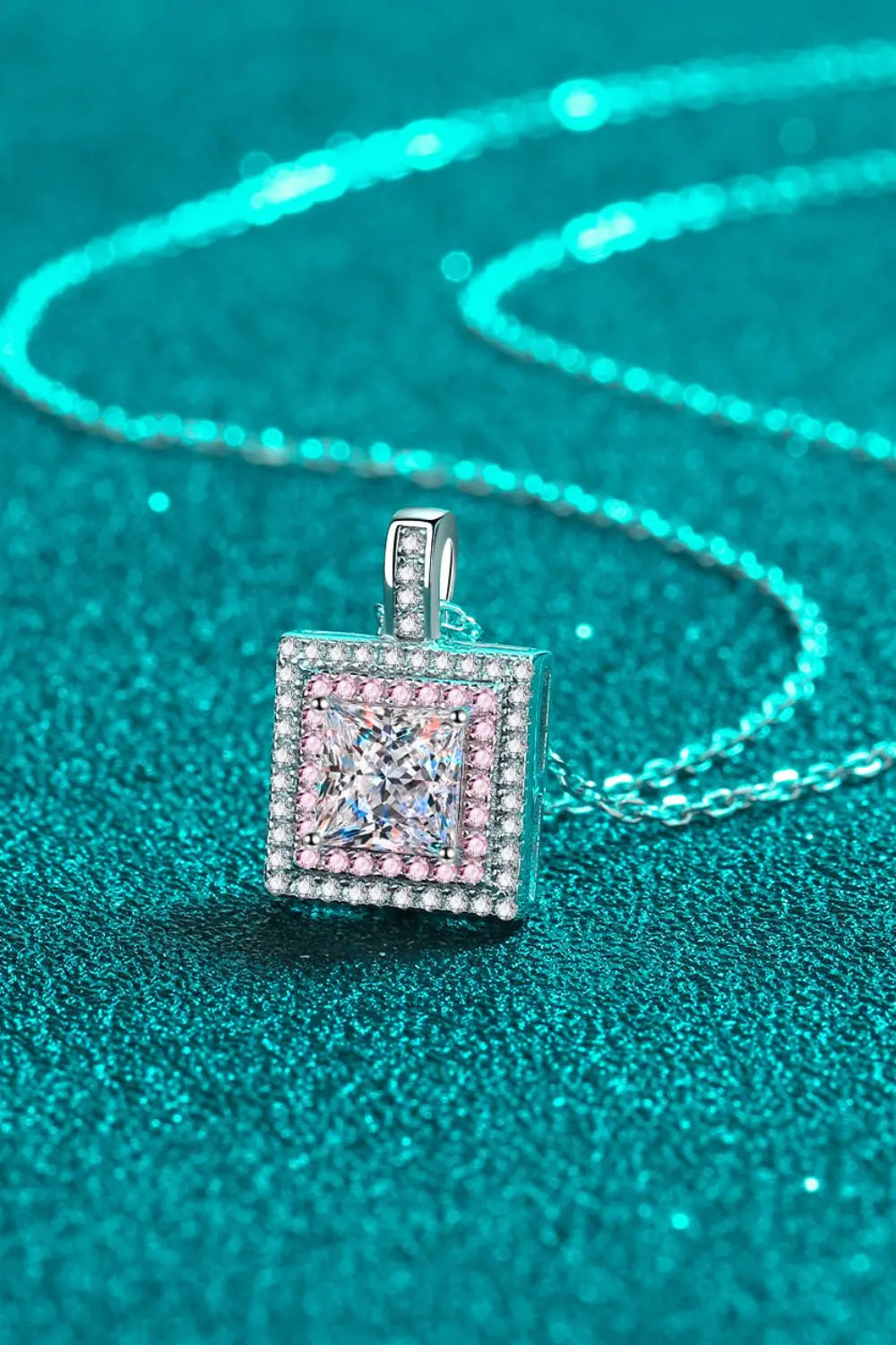 Lovcia 1 Carat Moissanite Square Pendant Chain Necklace-Necklaces-Silver-One Size-Silver
