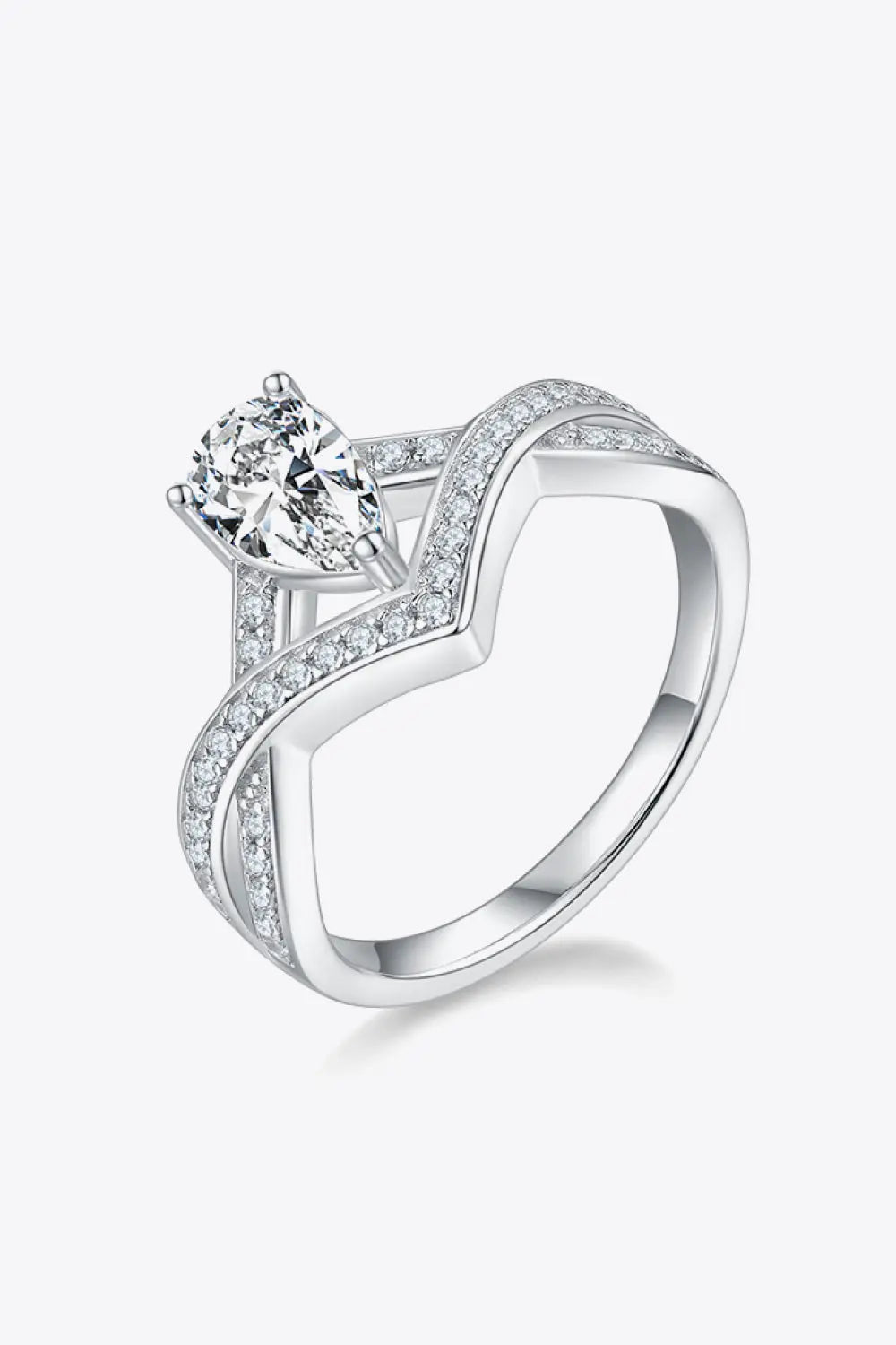 Lovcia 1 Carat Moissanite Teardrop 925 Sterling Silver Ring-Rings-Silver-4.5-Silver