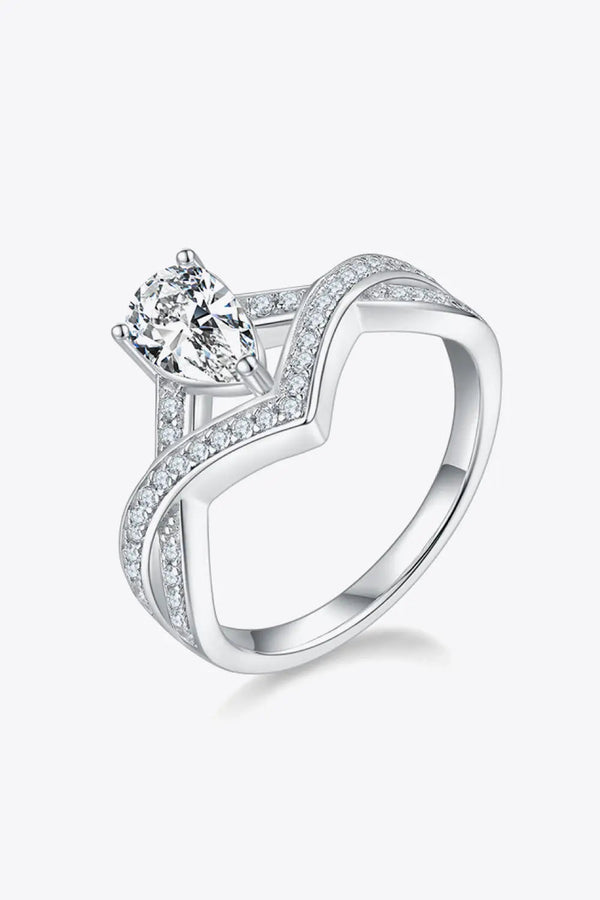 Lovcia 1 Carat Moissanite Teardrop 925 Sterling Silver Ring-Rings-Silver-4.5-Silver