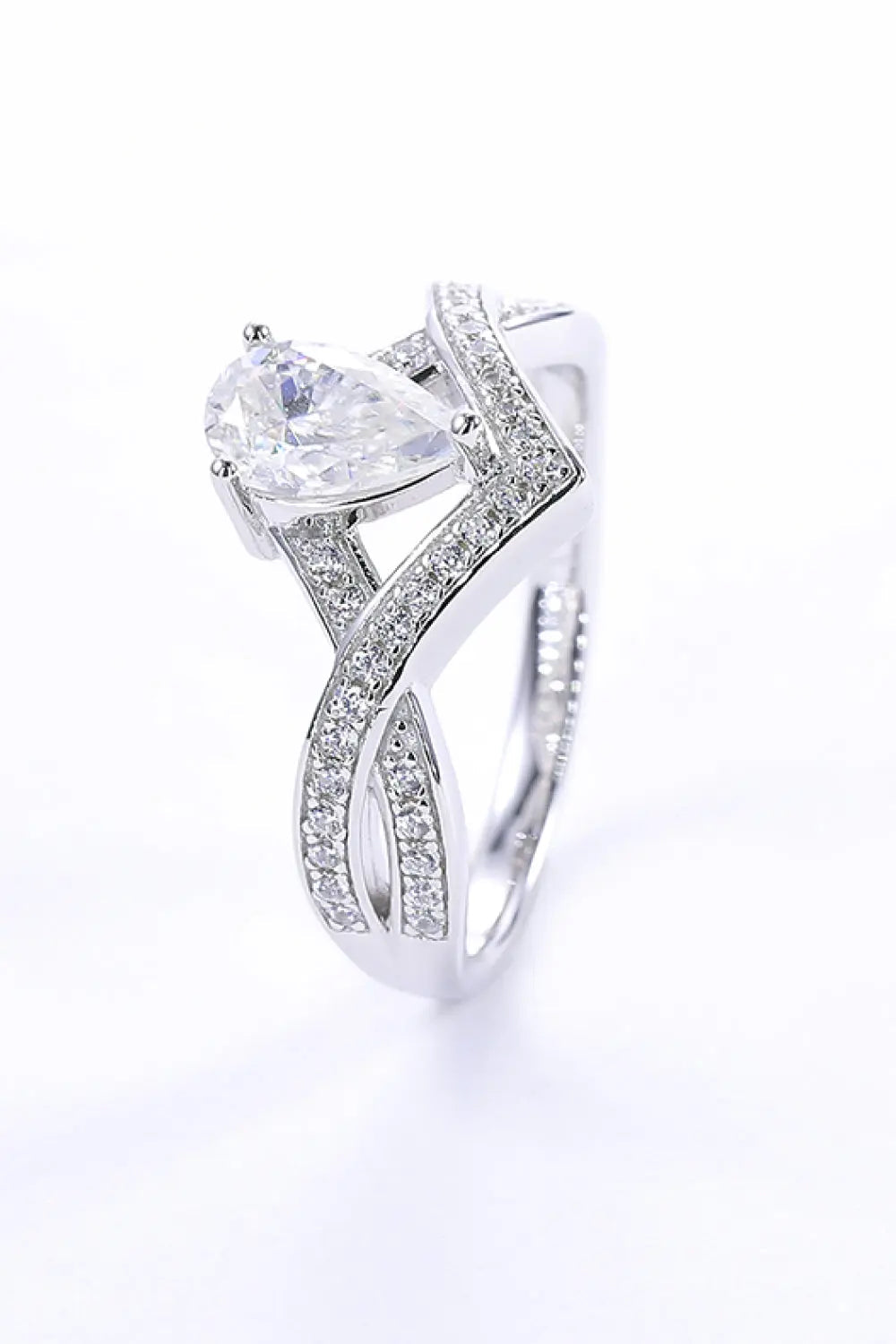 Lovcia 1 Carat Moissanite Teardrop 925 Sterling Silver Ring-Rings-Silver-4.5-Silver