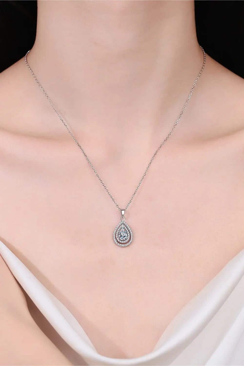 Lovcia 1 Carat Moissanite Teardrop Pendant Necklace-Necklaces-Silver-One Size-Silver