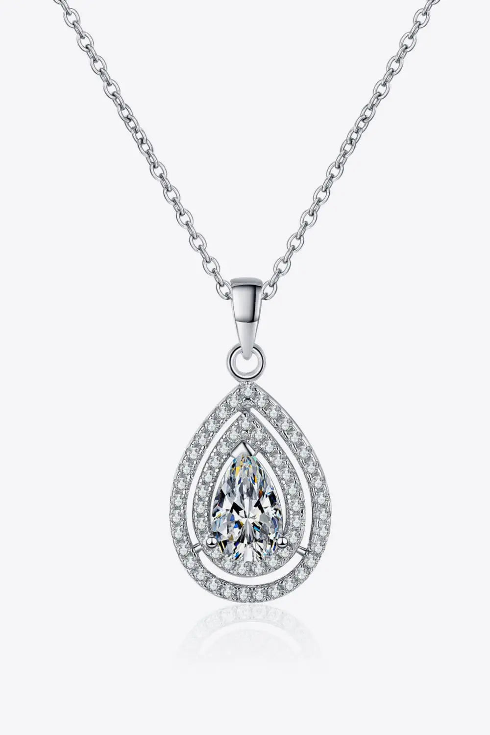 Lovcia 1 Carat Moissanite Teardrop Pendant Necklace-Necklaces-Silver-One Size-Silver