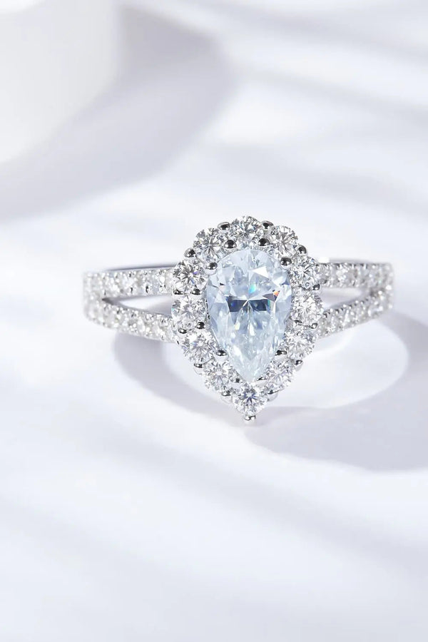 Lovcia 1 Carat Moissanite Teardrop Split Shank Ring-Rings-Silver-5-Silver