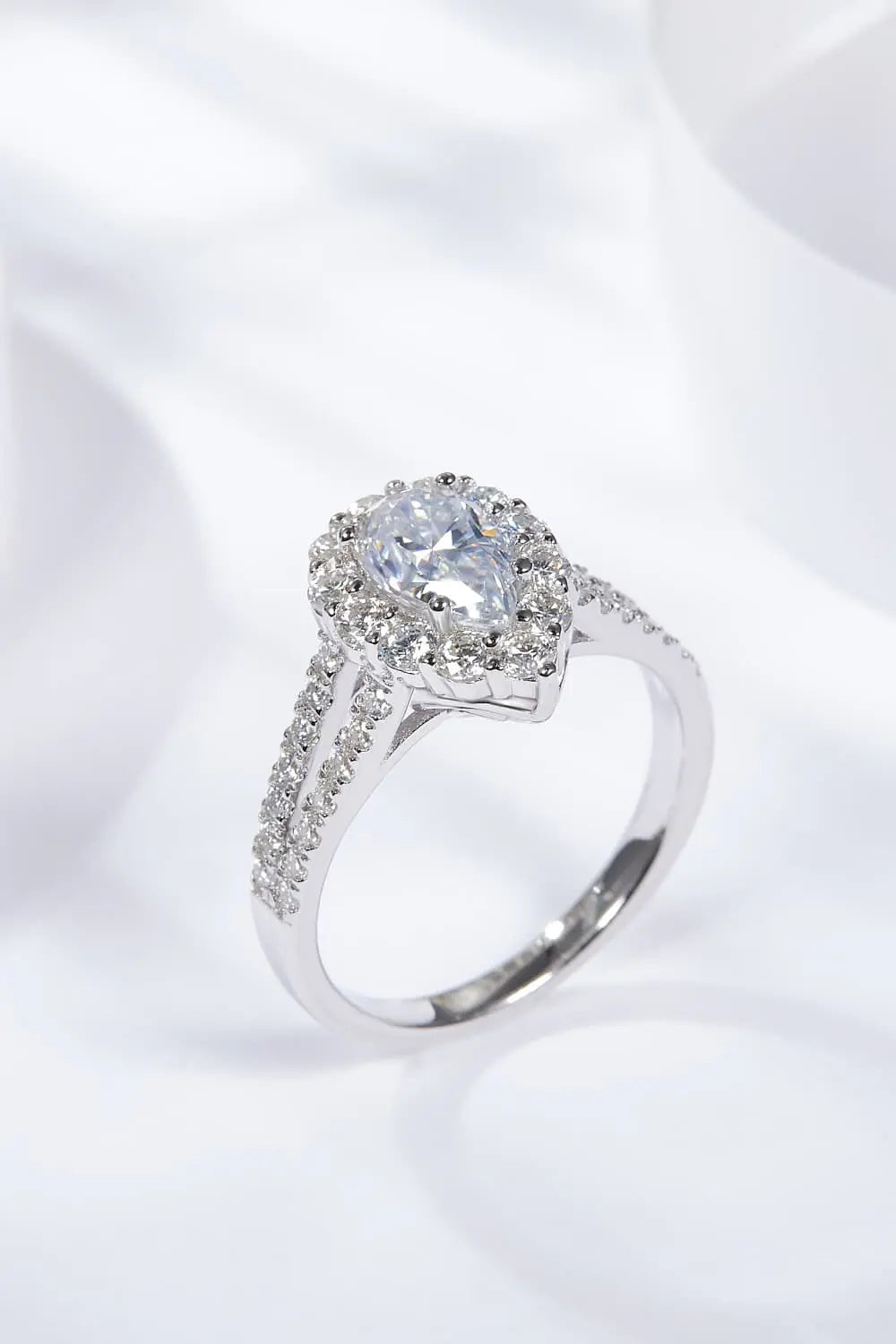 Lovcia 1 Carat Moissanite Teardrop Split Shank Ring-Rings-Silver-5-Silver