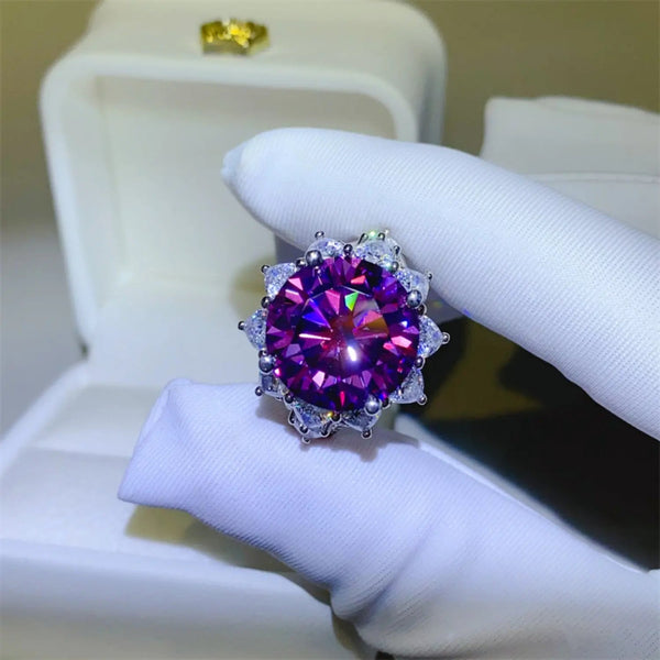 Lovcia 10 Carat Moissanite 925 Sterling Silver Flower Shape Ring-Rings-Magenta-6-Magenta