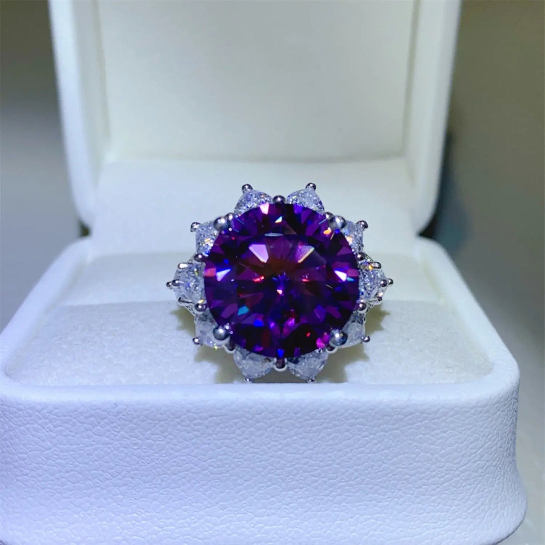 Lovcia 10 Carat Moissanite 925 Sterling Silver Flower Shape Ring-Rings-Magenta-6-Magenta