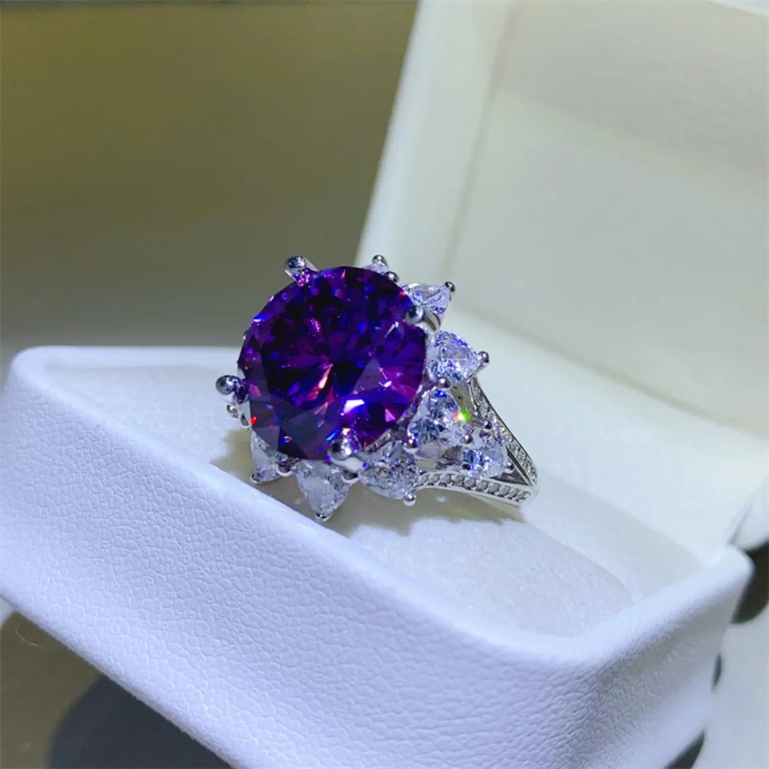 Lovcia 10 Carat Moissanite 925 Sterling Silver Flower Shape Ring-Rings-Magenta-6-Magenta