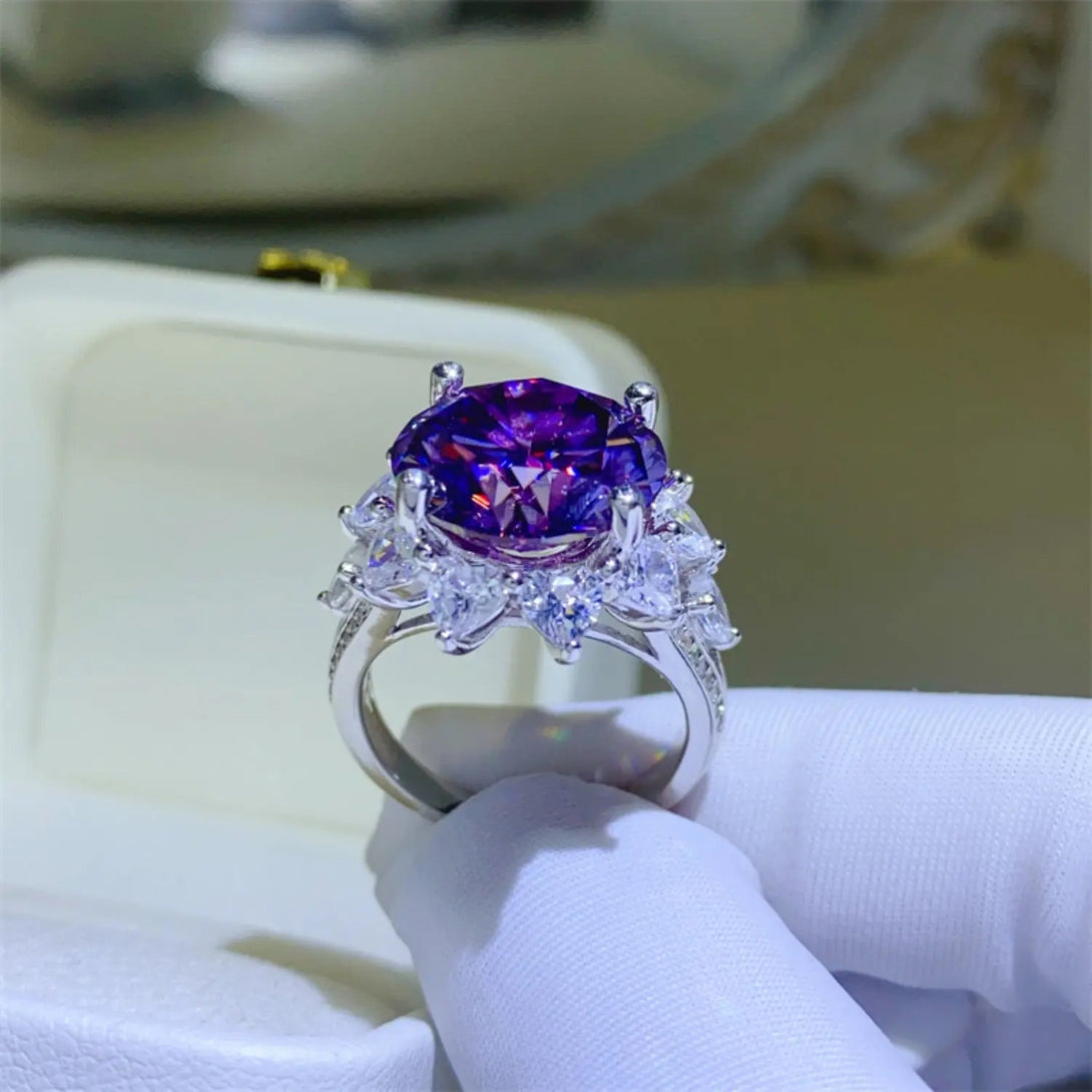 Lovcia 10 Carat Moissanite 925 Sterling Silver Flower Shape Ring-Rings-Magenta-6-Magenta