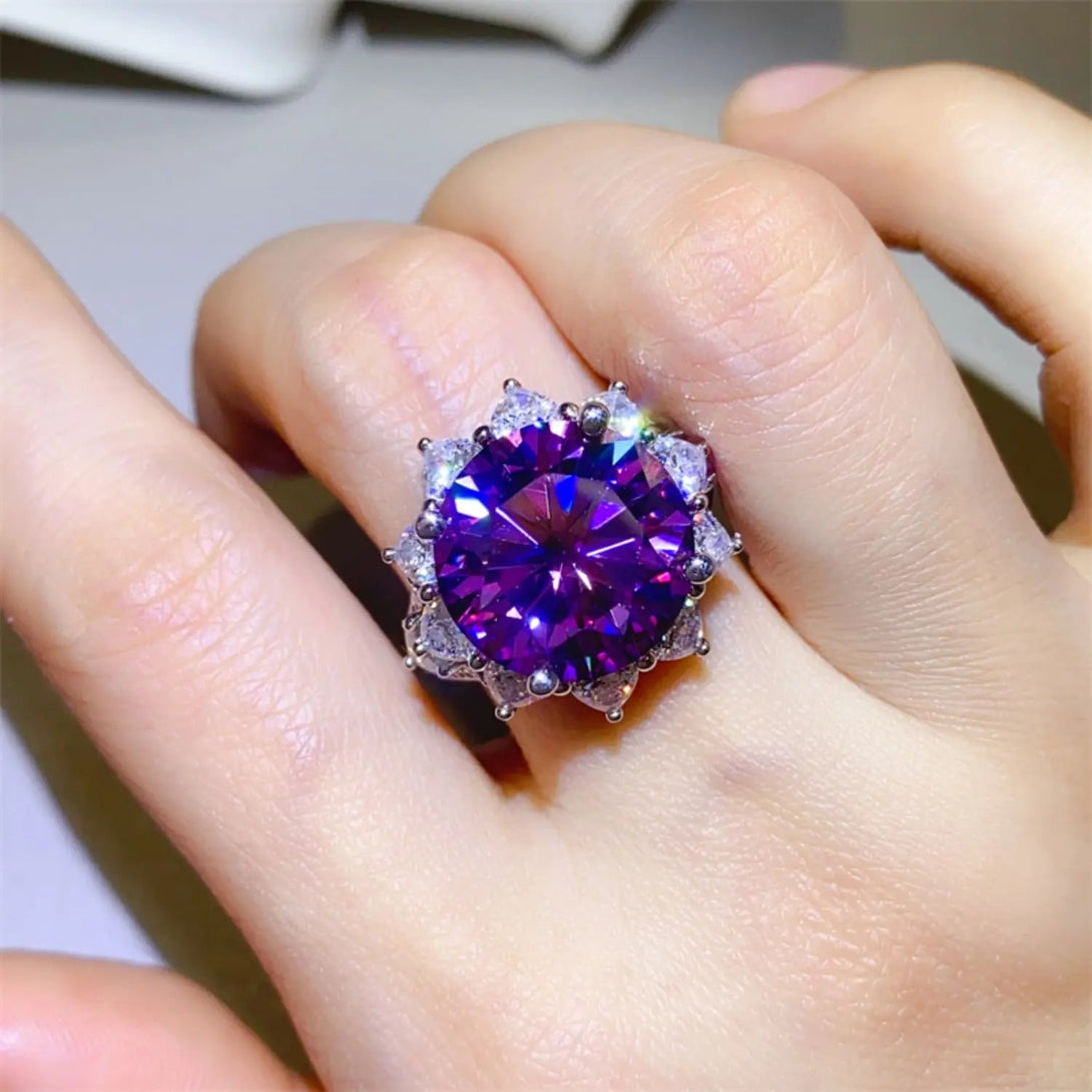 Lovcia 10 Carat Moissanite 925 Sterling Silver Flower Shape Ring-Rings-Magenta-6-Magenta