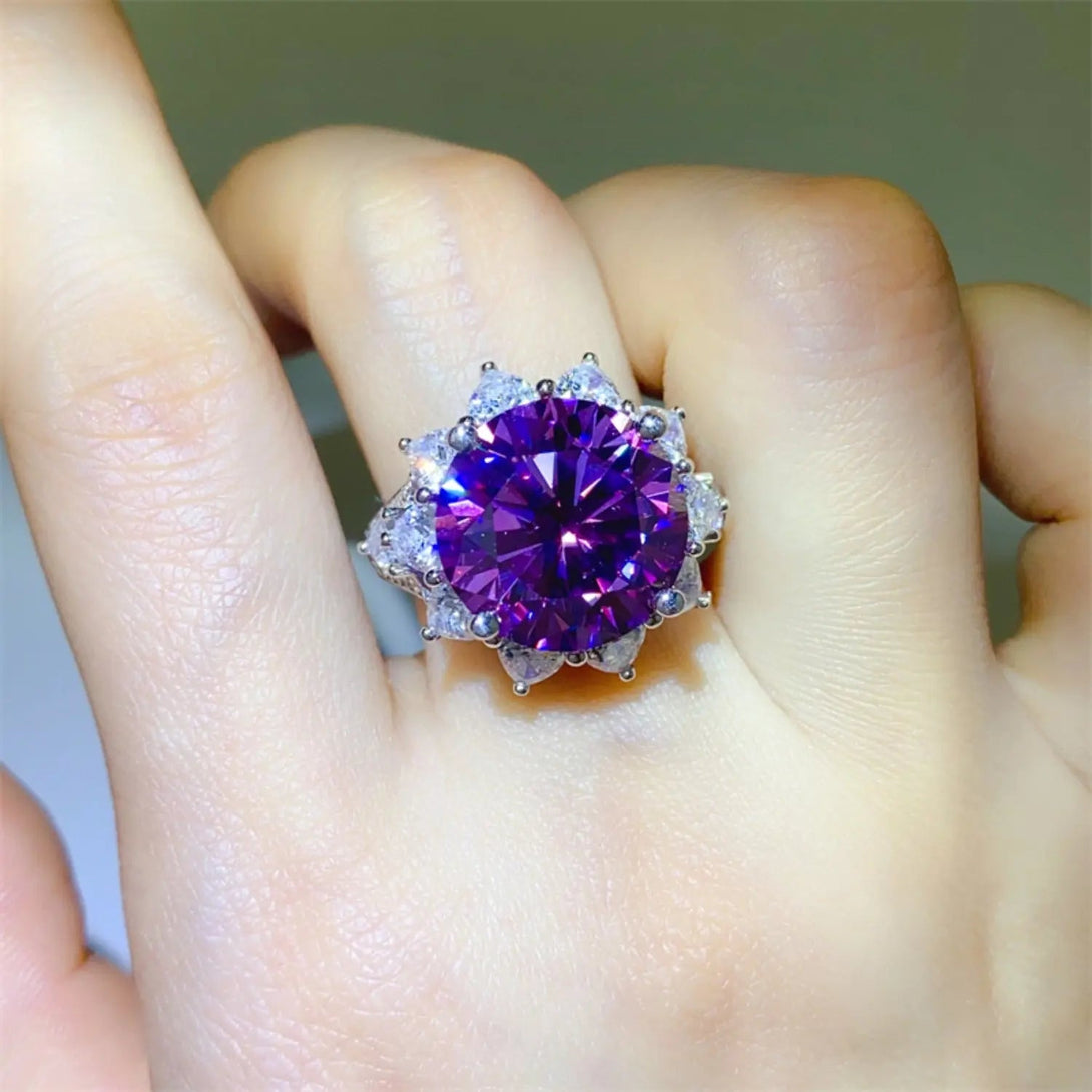 Lovcia 10 Carat Moissanite 925 Sterling Silver Flower Shape Ring-Rings-Magenta-6-Magenta