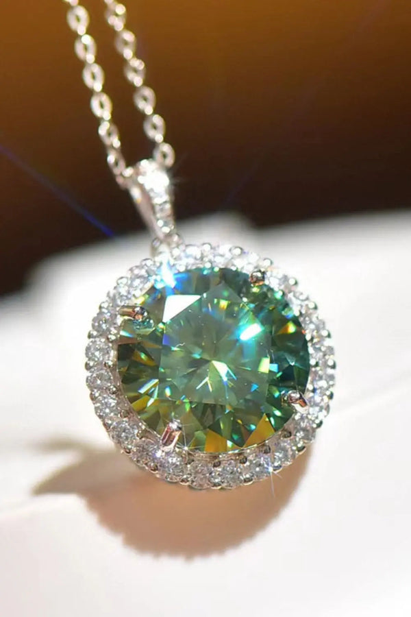 Lovcia 10 Carat Moissanite Pendant Platinum-Plated Necklace-Necklaces-Green-One Size-Green