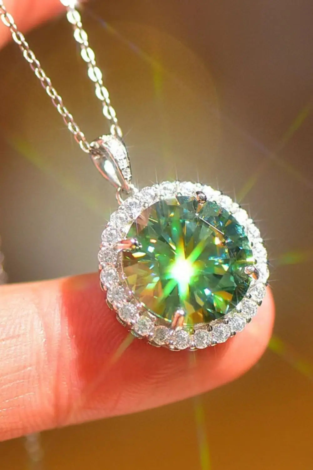 Lovcia 10 Carat Moissanite Pendant Platinum-Plated Necklace-Necklaces-Green-One Size-Green