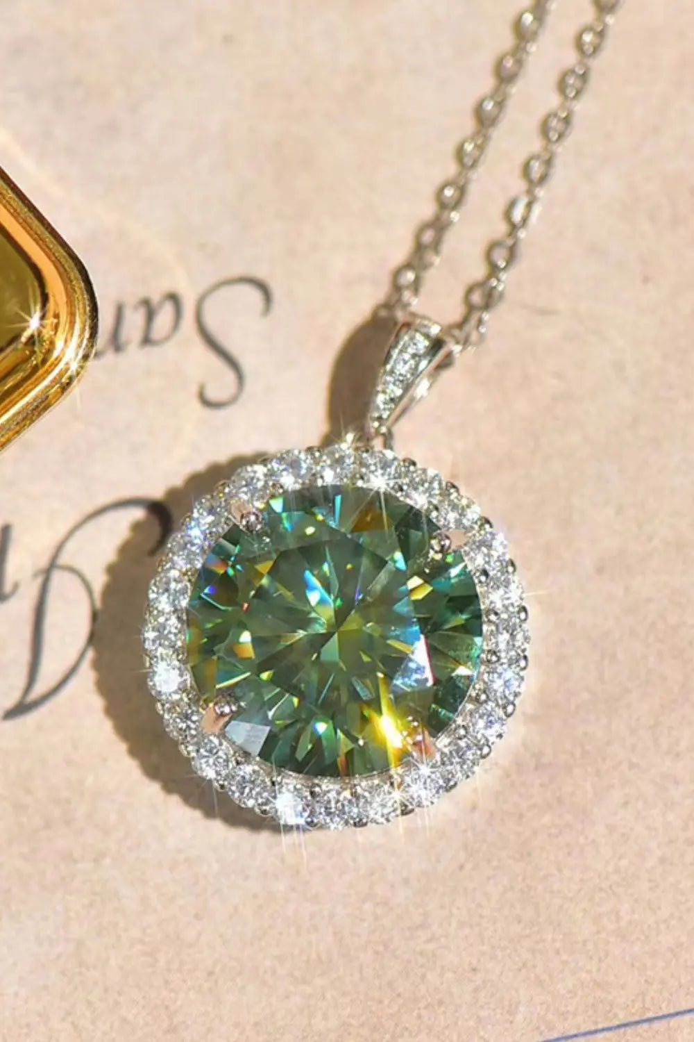 Lovcia 10 Carat Moissanite Pendant Platinum-Plated Necklace-Necklaces-Green-One Size-Green