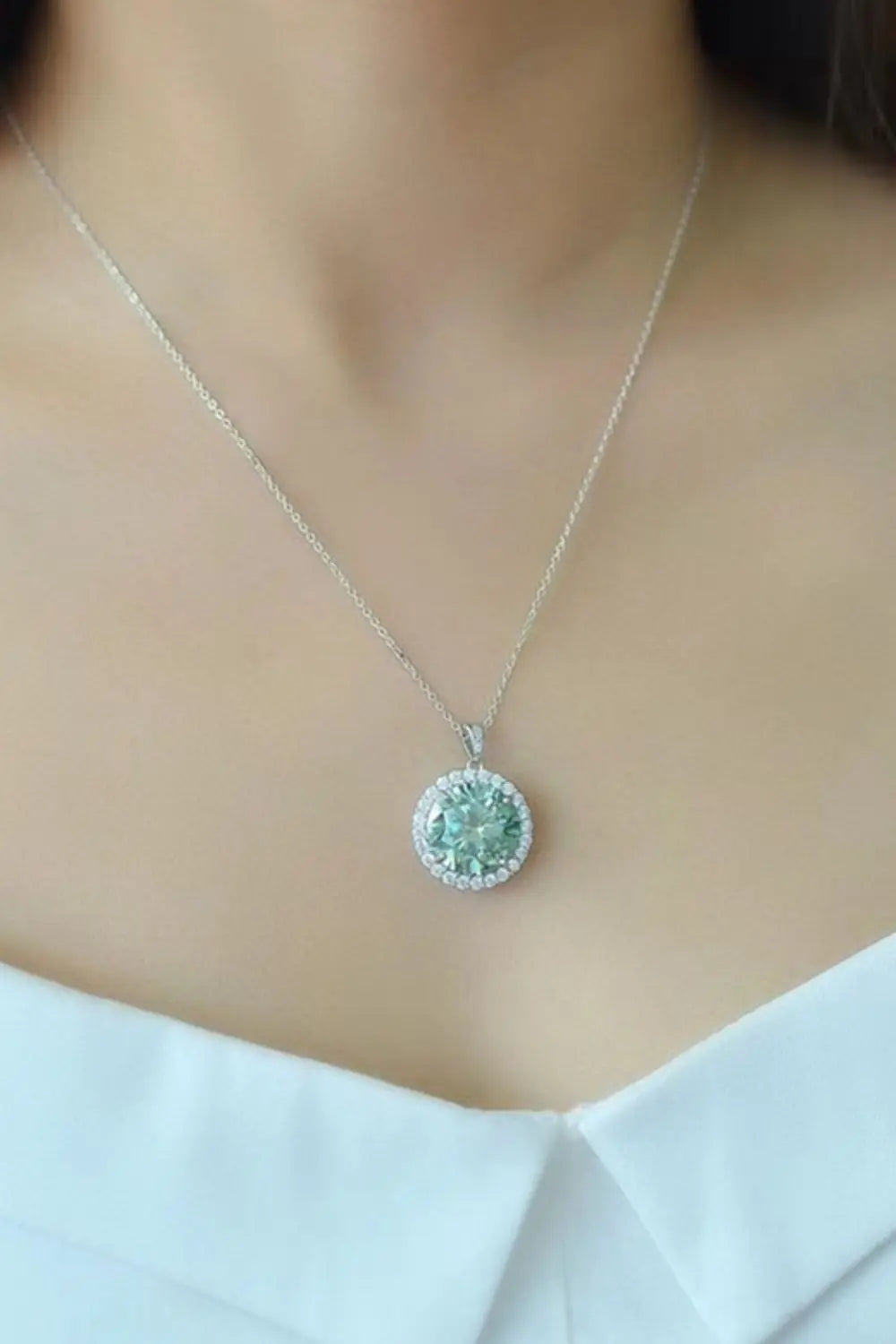 Lovcia 10 Carat Moissanite Pendant Platinum-Plated Necklace-Necklaces-Green-One Size-Green