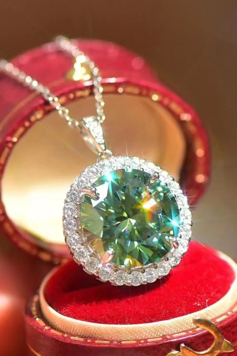 Lovcia 10 Carat Moissanite Pendant Platinum-Plated Necklace-Necklaces-Green-One Size-Green